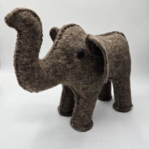 Mud Pie Elephant Wool Felted, Handmade in India, Brown Heavy Plush EUC